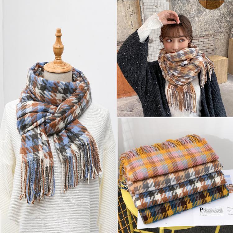 all in one place אביזרי נשים 70*180 Cm Fashion Long Fringed Scarf for Women Winter Imitation Cashmere Soft Warm Scarf Shawl Contrast Houndstooth Scarfs Women