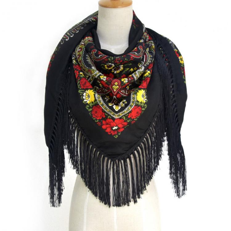 all in one place אביזרי נשים Russian Large Tassel Scarf Autumn and Winter Warm National Style Shawl Women's Printed Flower Square Scarf