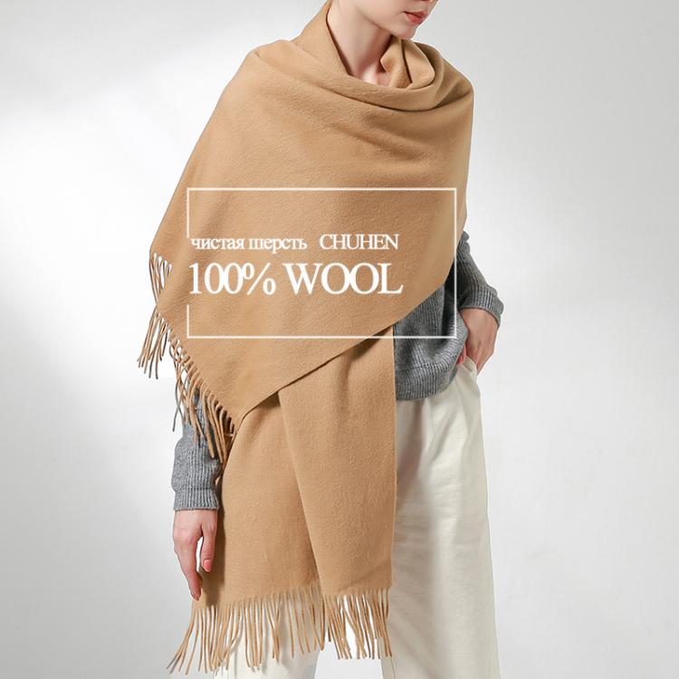 all in one place אביזרי נשים 100% Real Wool Scarf Women Warm Shawls and Wraps for Ladies Stole Femme Solid Warps Winter Cashmere Wool Scarves Luxury Pashmina