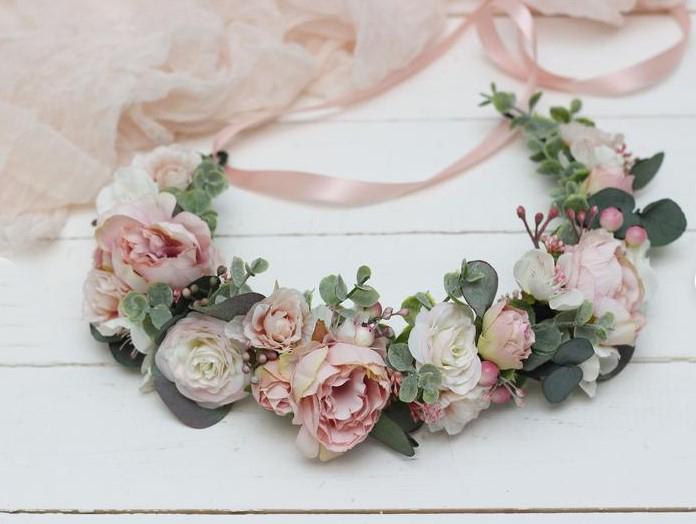 all in one place אביזרי נשים Pink Flowers Crown Festival Headpiece Women Hair Accessories Headdress Girl Baby Crown Floral Garland Wedding Floral Headwear
