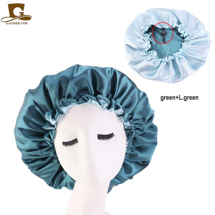 all in one place אביזרי נשים New Reversible Satin Bonnet double layer adjustable size Sleep Night Cap Head Cover Bonnet Hat for For Curly Springy Hair Black