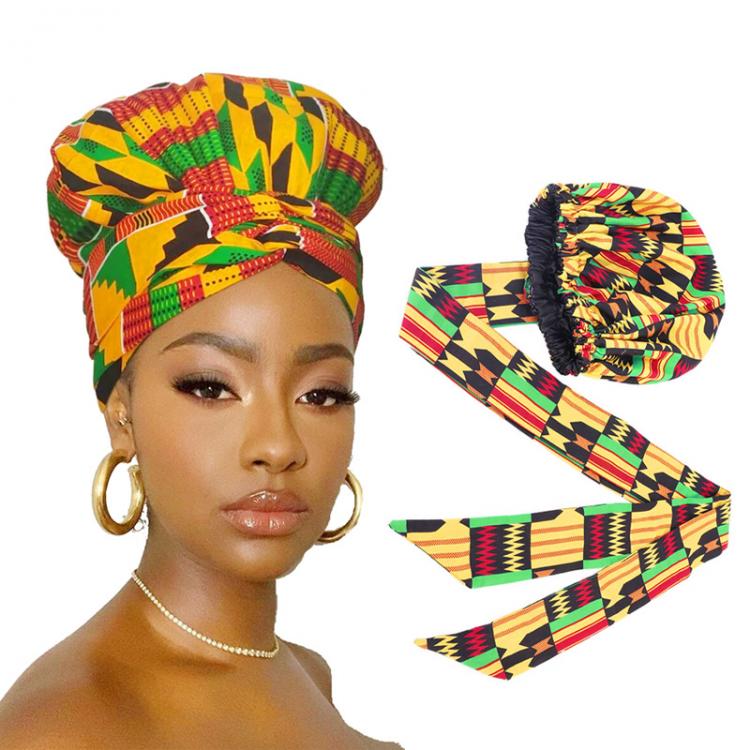 all in one place אביזרי נשים African Print Satin Bonnet With Long Ribbon Wrap Double Layer Headwrap Ankara Pattern Women Hair Cover Large Size Hair Wrap Cap