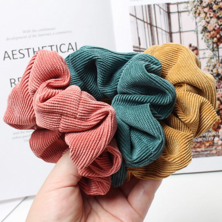 all in one place אביזרי נשים Cord Scrunchie Autumn Winter Corduroy Solid Fabric Scrunchies Set Elastic Hair Bands Fashion Ponytail Hair Tie Rope Headwear 3PK