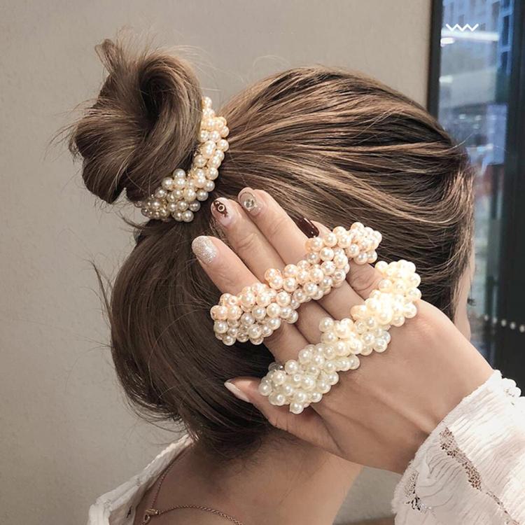 all in one place אביזרי נשים Woman Big Pearl Hair Ties Fashion Korean Style Hairband Scrunchies Girls Ponytail Holders Rubber Band Hair Accessories