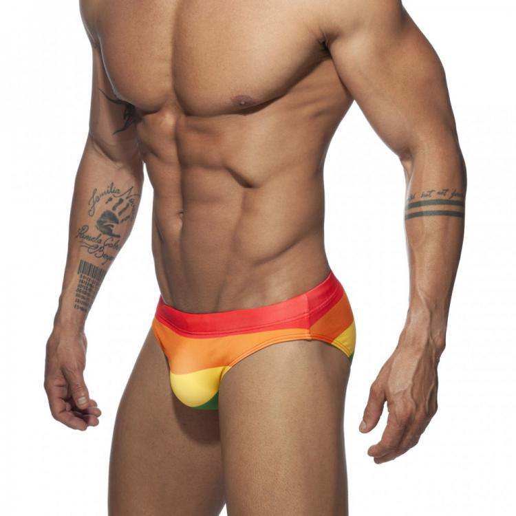 all in one place בגדי גברים With Push Pad New Men Swimming Trunks Rainbow Print Bikini European And American Fashion Sexy Low Waist Beachwear 82% Polyester