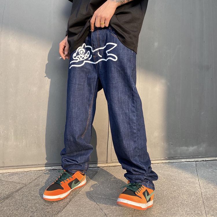 all in one place בגדי גברים Dog Print Straight Loose Jeans Mens Retro High Street Oversize Casual Denim Trousers Harajuku Washed Hip Hop Jean Pants