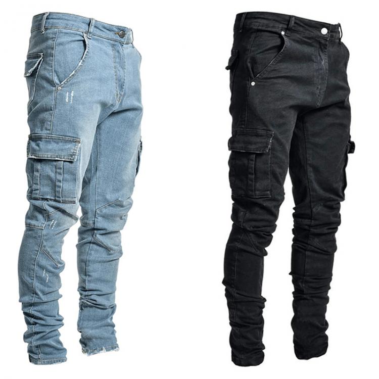 all in one place בגדי גברים Jeans Men Pants Casual Cotton Denim Trousers Multi Pocket Cargo Jeans Men New Fashion Denim Pencil Pants Side Pockets Cargo