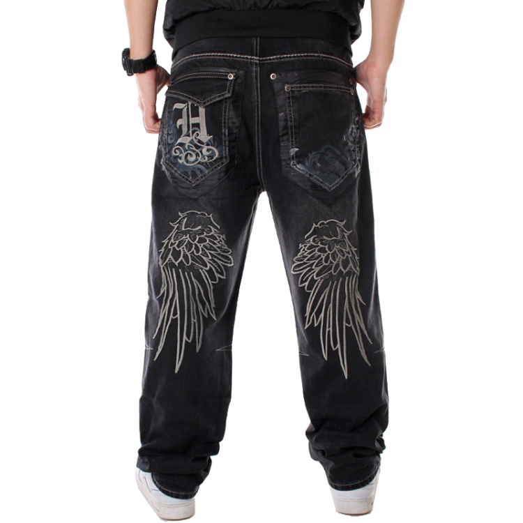 all in one place בגדי גברים Men Street Dance Hiphop Jeans Fashion Embroidery Black Loose Board Denim Pants Overall Male Rap Hip Hop Jeans Plus Size 30-46