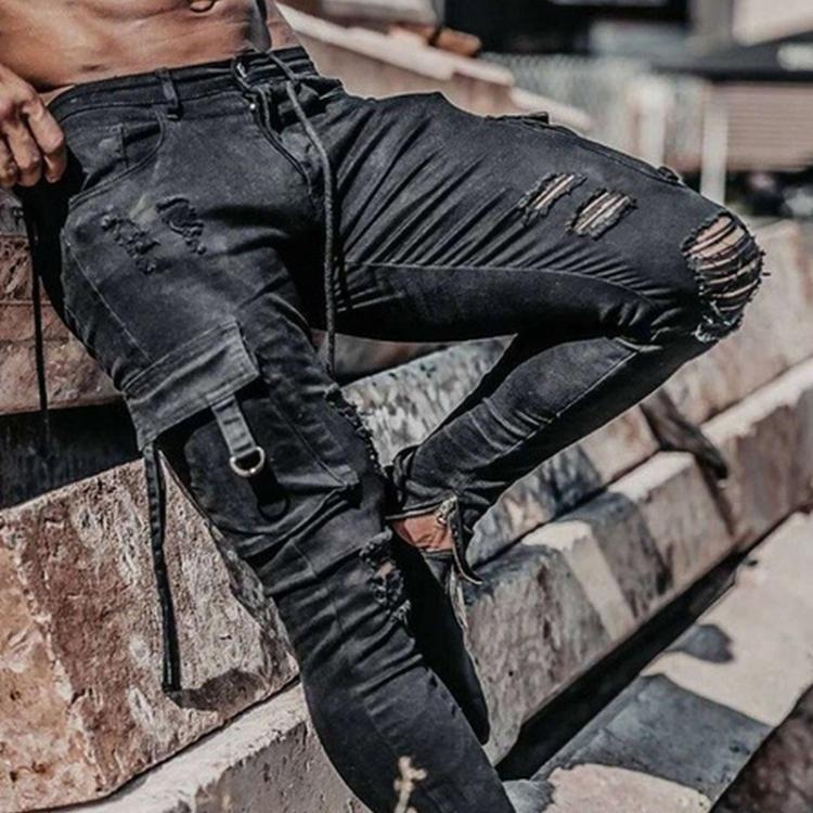 all in one place בגדי גברים Men Jeans Drawstring High Waist Desighner Jean Pants Autumn Mens Clothing Biker Straight Denim Washed Hole Pant Trousers Black