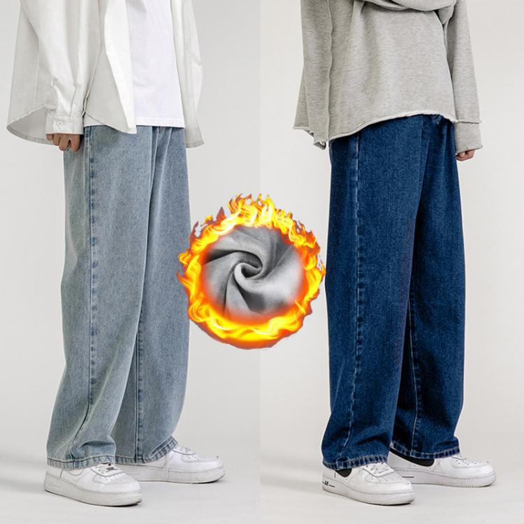 all in one place בגדי גברים Men's Jeans flannel warm Casual male jeans Pants Cowboy Man Streetwear Korean Hip Hop Loose Straight denim Trousers Winter je