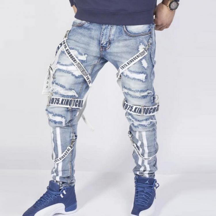 all in one place בגדי גברים Men's jeans summer loose trousers 2021 trendy street men's collocation design autumn straight pants ripped motorcycle bo