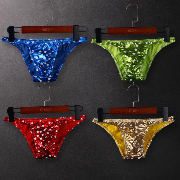 all in one place בגדי גברים New Men Briefs Sexy Artificial Leather Star Print Underpant Cueca Masculina Sexy U Convex Size Sexy Men Bikini Panties