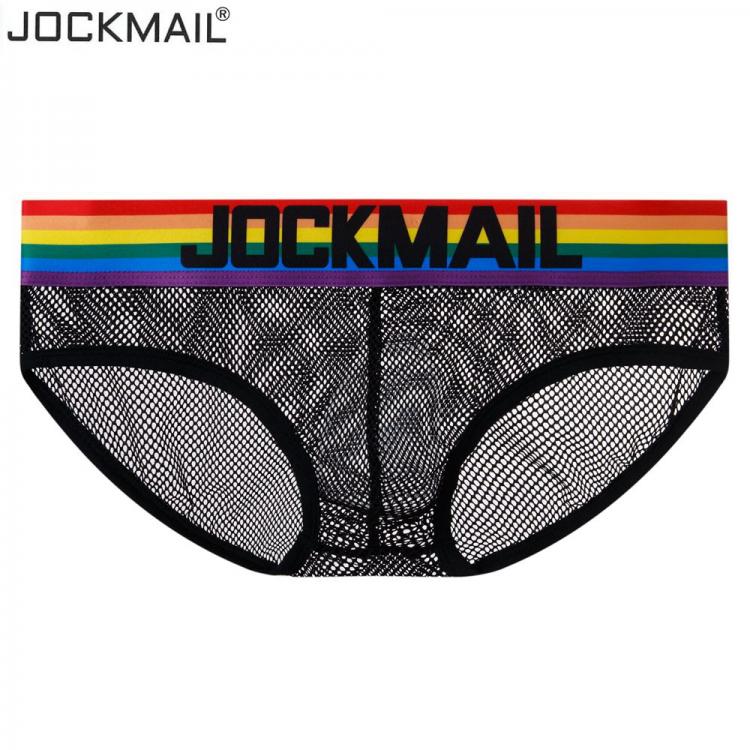 all in one place בגדי גברים JOCKMAIL Men Briefs Underwear Sexy Breathable Rainbow stripes Underpants Nylon mesh hole fun Jockstrap Cueca Gay Male Panties
