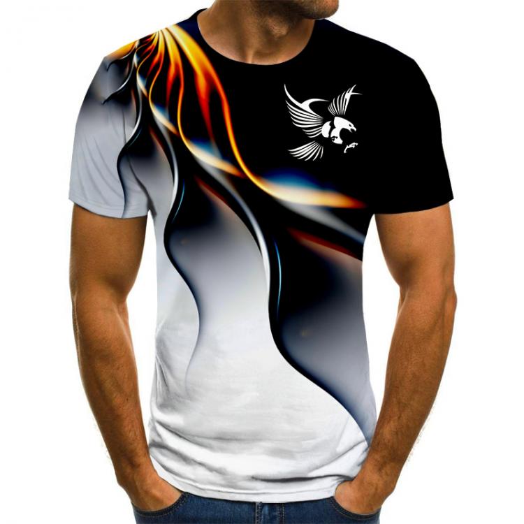 all in one place בגדי גברים Fashion summer t-shirt men's 2021 3D Eagle print men's T-shirt breathable street style stitching print t-shirt men'