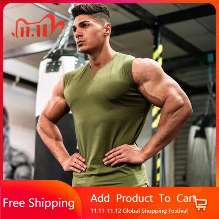 all in one place בגדי גברים 2021New Workout Mens Fashion Casual Tank Top Running Gym Clothing Bodybuilding Fitness Singlets Sports Sleeveless V-Neck Vest