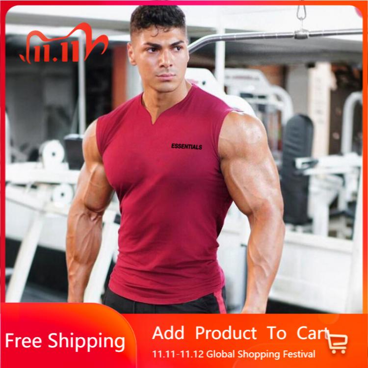 all in one place בגדי גברים 2021 Mens Running Clothing Sports Casual Workout Tank Top Muscle Gym Vest Bodybuilding Fitness Singlets Sleeveless V-Neck Shirt