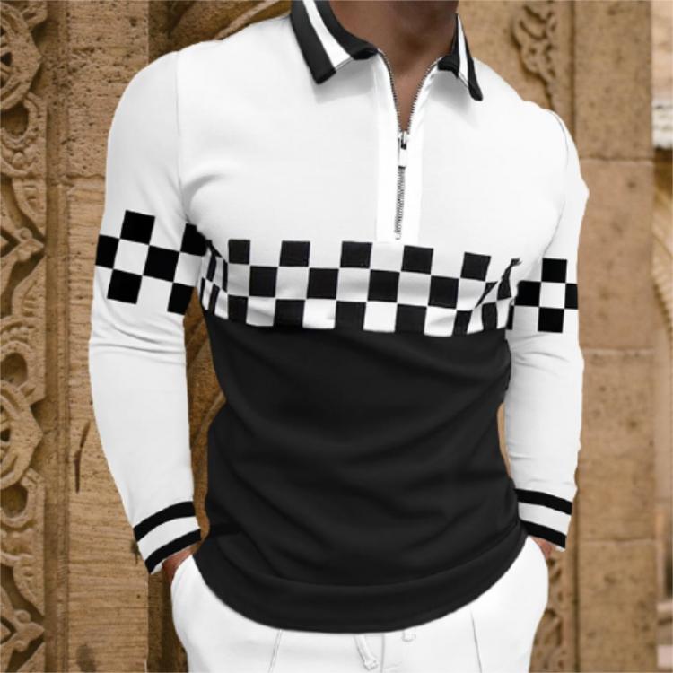 all in one place בגדי גברים Mens Fashion Patchwork Long Sleeve Polo Shirts Casual Turn-down Collar Zipper Top Slim Polo Shirt for men 2021 Autumn Streetwear