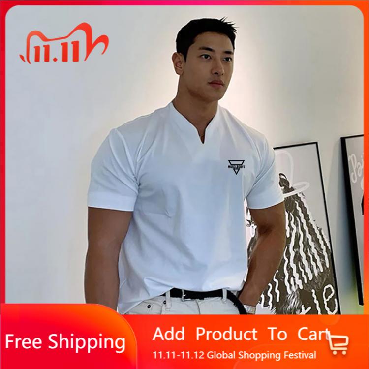 all in one place בגדי גברים 2021 New Mens Training Fashion Short Sleeve Fitness Tshirt Cotton Clothing Bodybuilding Casual Sports Running V-neck T Shirts