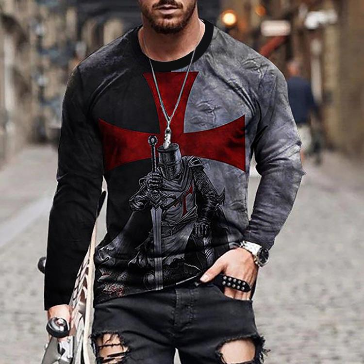 all in one place בגדי גברים European and American popular men's leisure sports 3D digital printing T-shirt Street trend 3D printing long sleeve T-shirt s