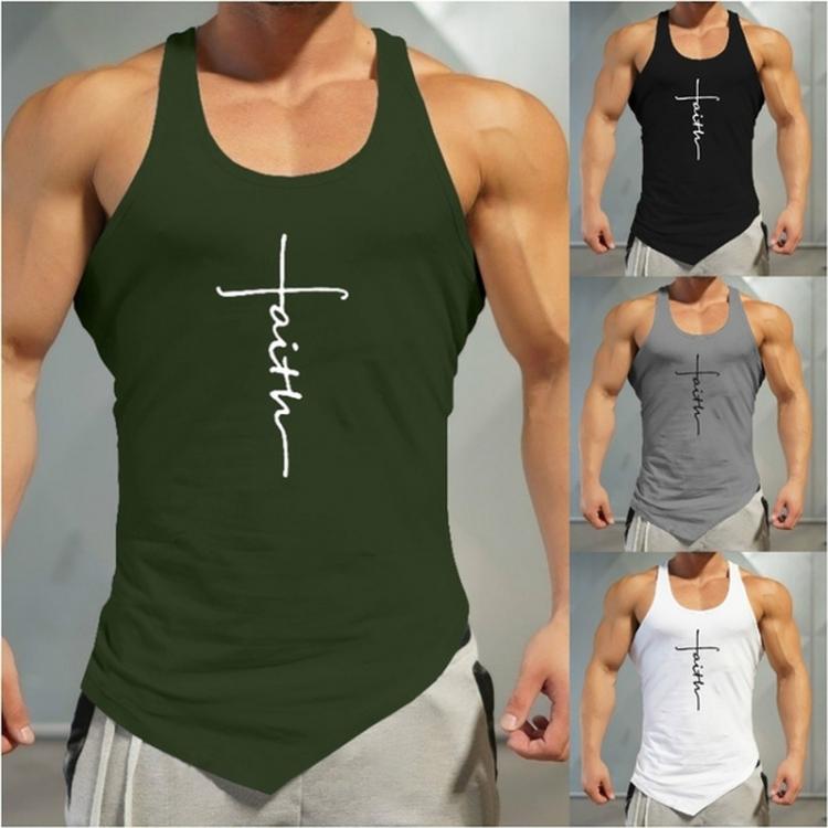 all in one place בגדי גברים Gym Tank Top Men Letter Printing Faith Shirt Fitness Clothing Mens Summer Sports Casual Slim Graphic Tees Shirts Vest Tops