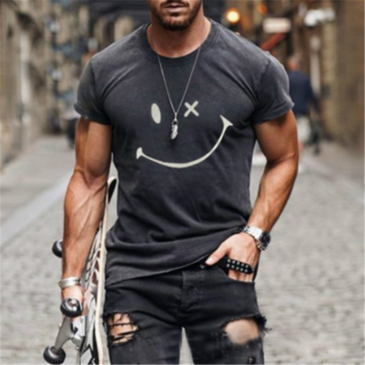 all in one place בגדי גברים New style men's short-sleeved shirt print smiley face design summer casual oversized T-shirt