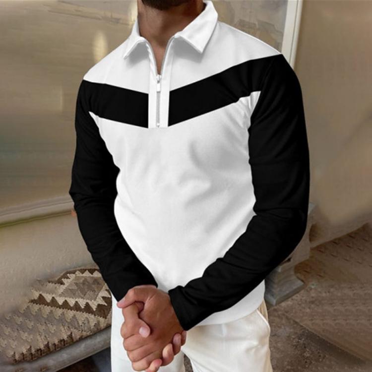 all in one place בגדי גברים Autumn New High Quality Men Polo Shirts Patchwork Striped Casual Long Sleeve Mens Shirts Turn-Down Collar Zipper Polo Shirt Men
