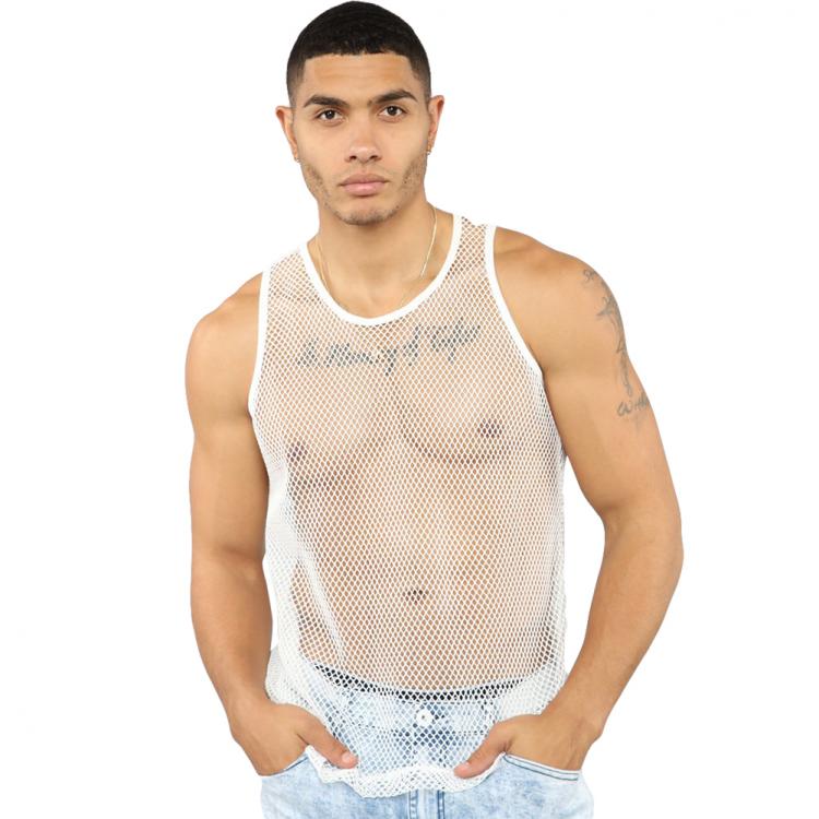 all in one place בגדי גברים Hirigin Men Summer Sexy Sheer Mesh Tank Tops Club See-through Fishnet Slim Fit Tank Vest Male Gym Muscle Tanks Tops Tee Costumes