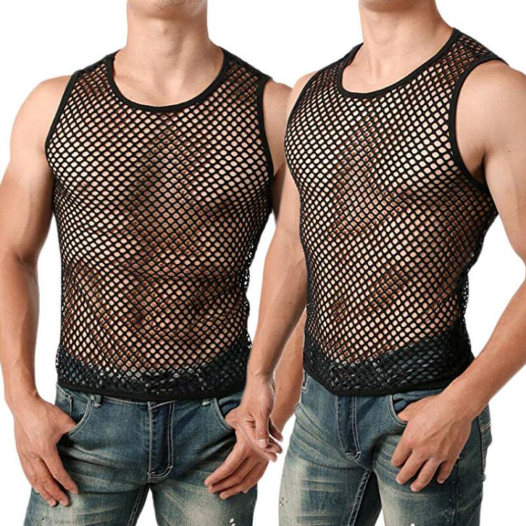 all in one place בגדי גברים Hirigin Transparent Undershirt See Though Sleeveless Shirt Mesh Breathable Bodybuilding Fitness Vest Sexy Men Singlet
