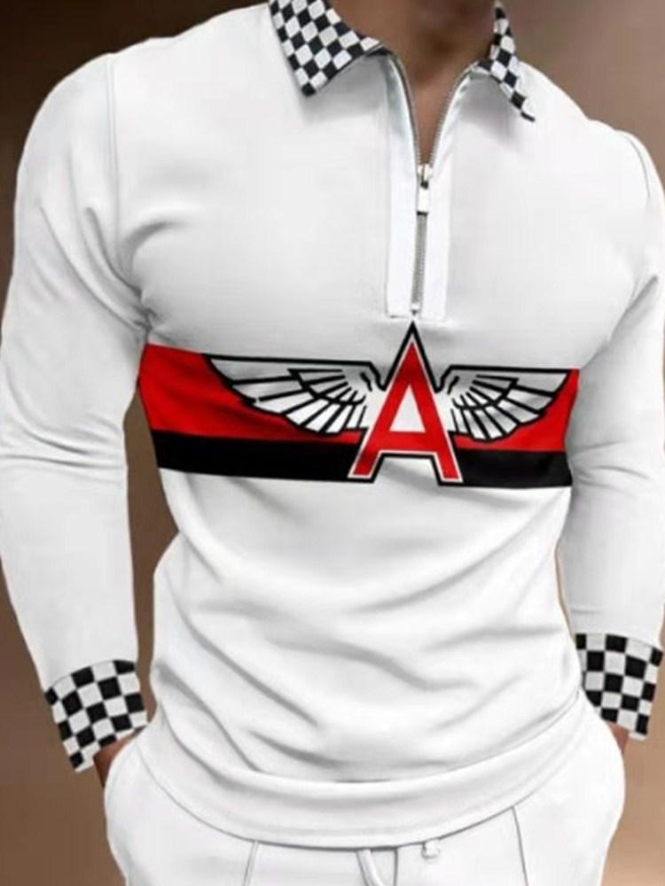 all in one place בגדי גברים Autumn Men Polo Shirts Casual Fashion Long Sleeve Plaid Foaming Printing Polos Turn-Down Collar Zippers TEES Mens U.S Big Size