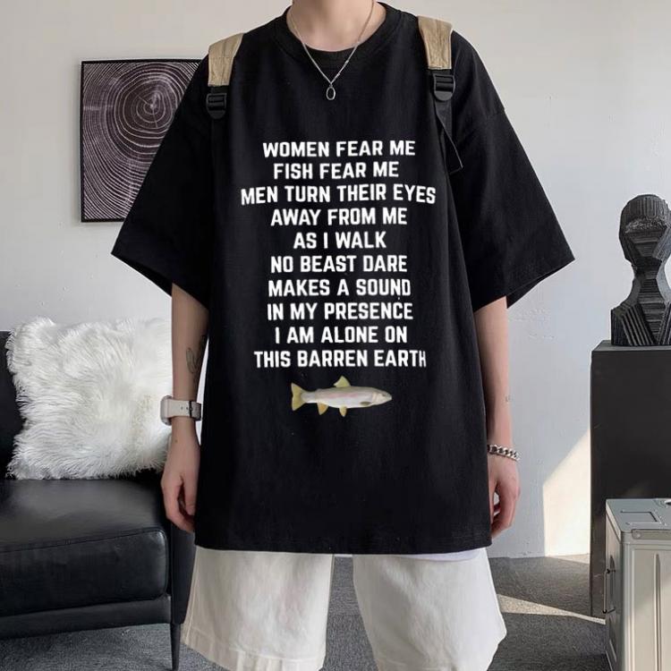all in one place בגדי גברים Women Fear Me Fish Fear Me Men Women Casual T-shirt Tops Tshirt Loose T-shirt Crew Oversized Fitted Soft Anime Manga Tee Clothes