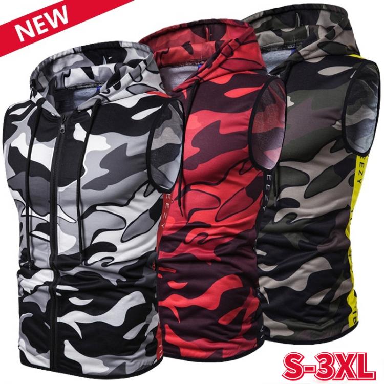 all in one place בגדי גברים Men's camouflage vest camouflage hoodie men's sleeveless hoodie men's summer autumn casual jacket vest