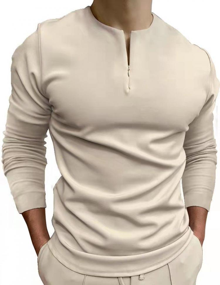all in one place בגדי גברים 2021 Men Casual Polo shirts khaki Without Collar Long Sleeve  Zipper Design Tops  Harajuku Men's Streetwear Men's fashio