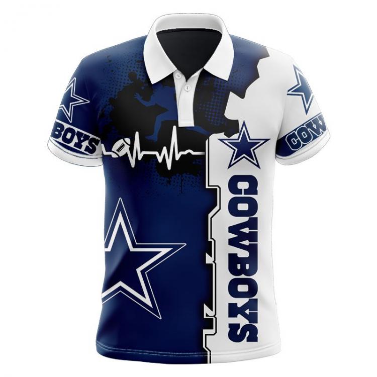all in one place בגדי גברים 2021 Dallas  men's casual short sleeve Cowboys POLO Blue white stitching curve five-pointed star printing  Tops