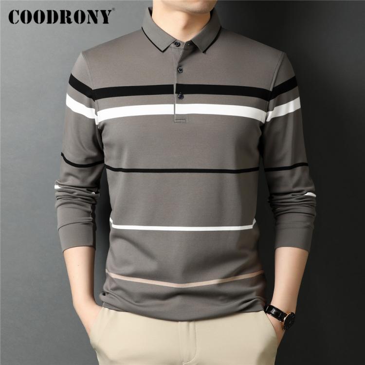 all in one place בגדי גברים COODRONY Brand Spring Autumn New Arrival Business Casual Fashion Striped Long Sleeve Soft Cotton Polo-Shirt Men Clothing C5076