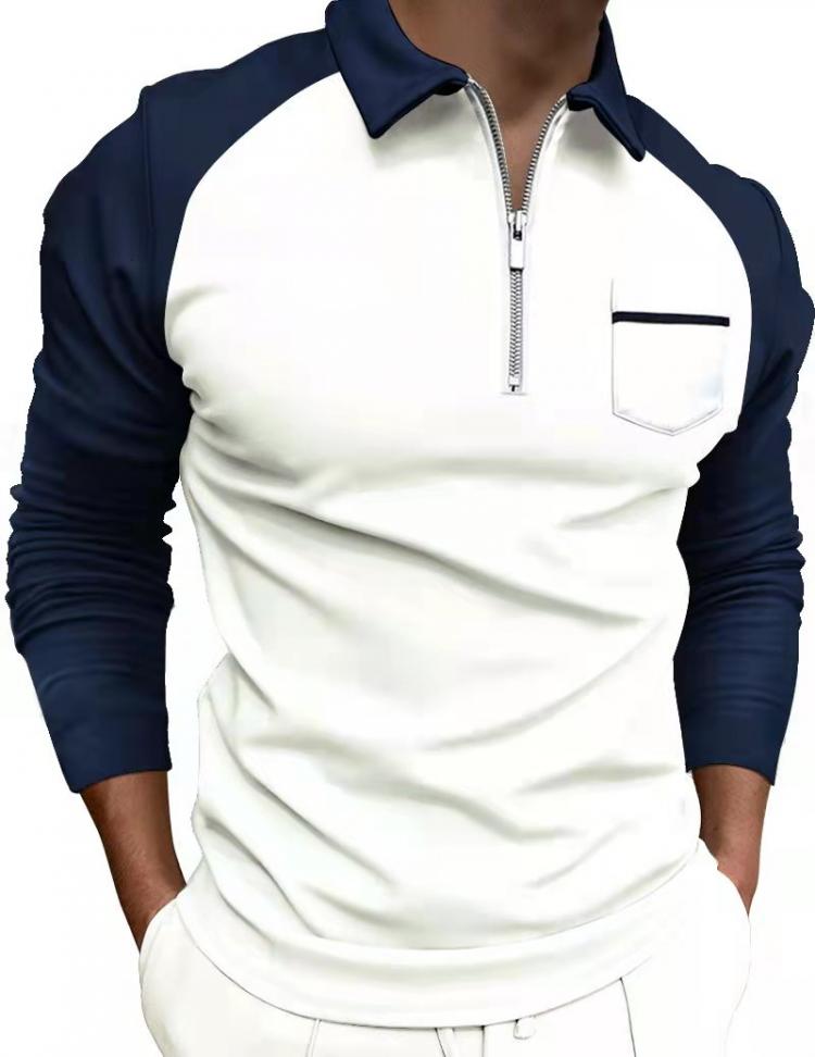 all in one place בגדי גברים Autumn Men Slim Polo Shirt Fashion Patchwork Pocket Long Sleeve Tops streetwear Casual Male Zipper Turn-down Collar Polo Shirt