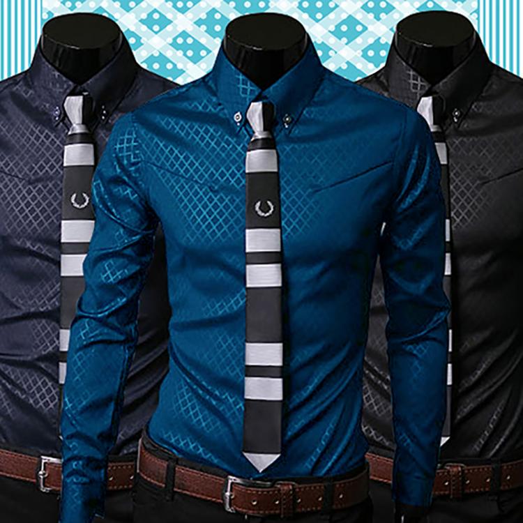 all in one place בגדי גברים New Argyle luxury men's shirt Business Style Slim Soft Comfort Slim Fit Styles Long Sleeve Casual Dress Shirt Gift For Men