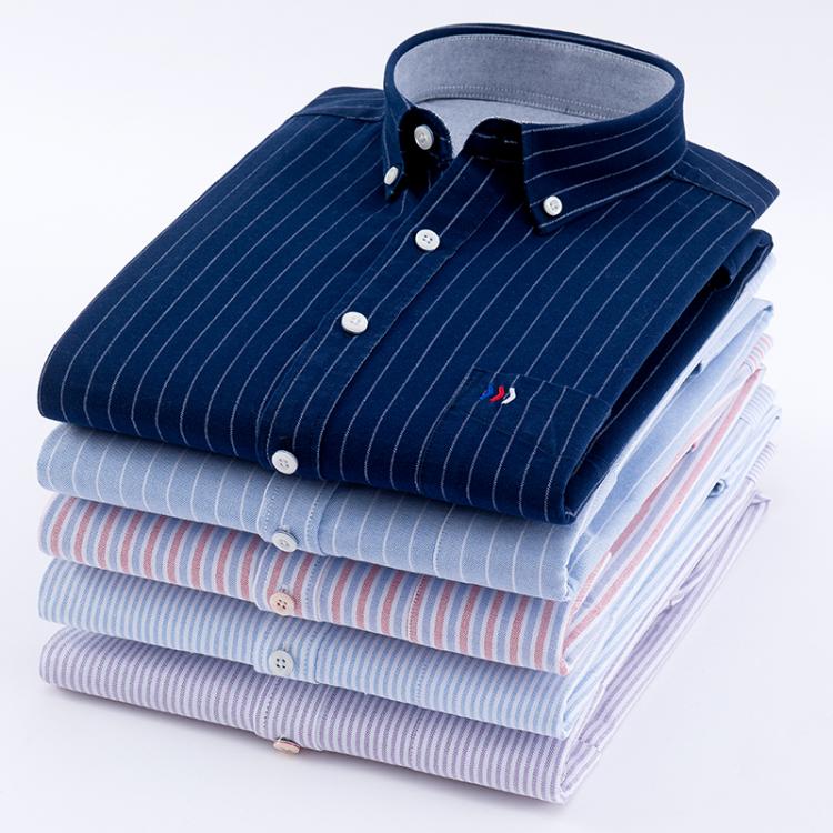 all in one place בגדי גברים Men's Oxford 100% Cotton Fashion Stripe Casual Long Sleeve Shirts Retro Style High Quality Design Men's Dress Shirts Blo