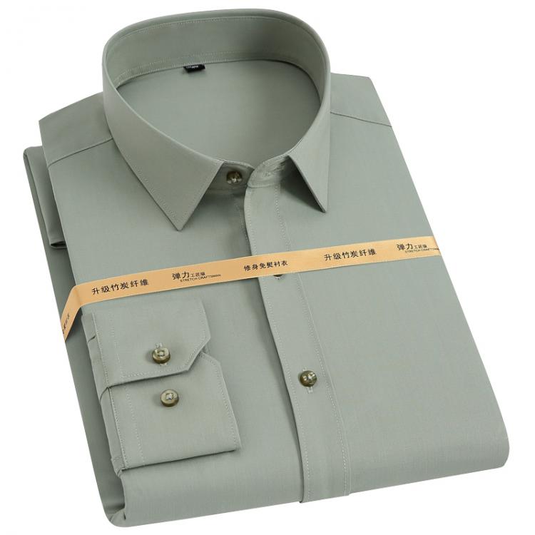 all in one place בגדי גברים Men's Casual Stretchy Bamboo-fiber Long Sleeve Dress Shirts Pocketless Standard-fit Formal Business Work Office Easy Care Shi