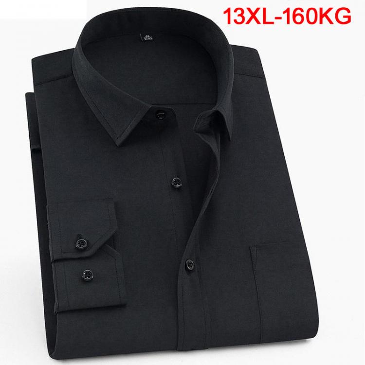 all in one place בגדי גברים Large size 10XL 11XL 12XL 13XL shirt business office comfortable men's long sleeve lapel black top 7XL 8XL 9XL
