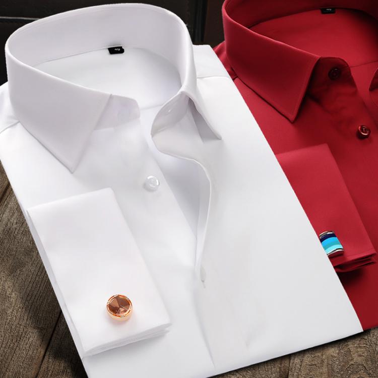 all in one place בגדי גברים Luxury Mercerized Cotton French Cuff Button Shirts Long Sleeve Men Tuxedo Wedding Shirt High Quality Dress Shirt with Cufflinks