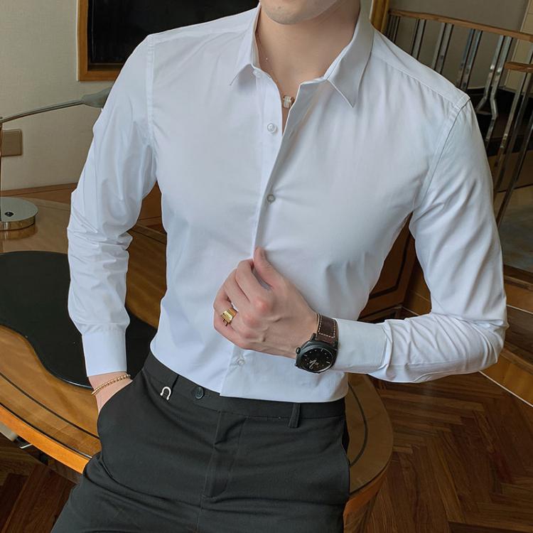 all in one place בגדי גברים 2021 New Fashion Cotton Long Sleeve Shirt Solid Slim Fit Male Social Casual Business White Black Dress Shirts 5XL 6XL 7XL 8XL