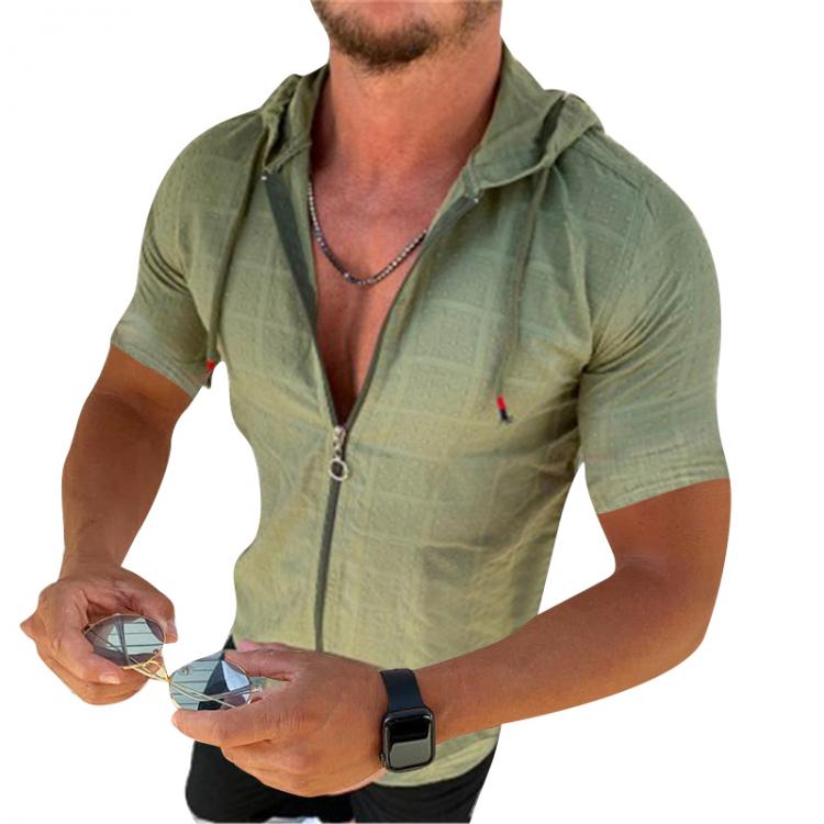 all in one place בגדי גברים Fashion Men Street Tight Summer European And American Men Casual Fitness Running Sports V-Neck Zipper Hooded Striped Shirt S-3XL