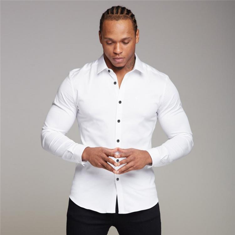 all in one place בגדי גברים Youth Business White Shirt Men's Long Sleeve Slim Fit Non-iron Professional Formal Wear Solid Color Shirt