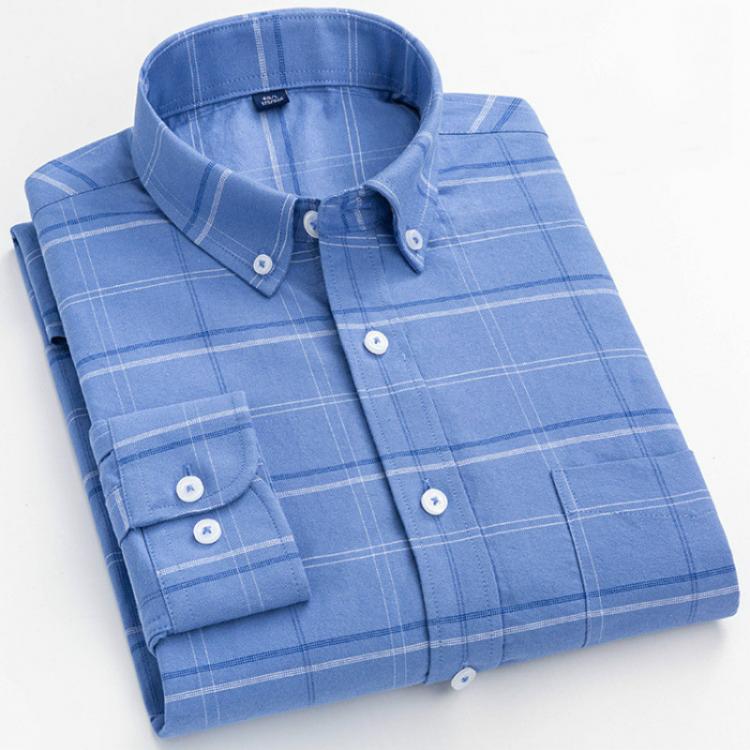 all in one place בגדי גברים 8XL 7XL 100% Pure Cotton Oxford Striped Plaid Shirt Business Pocket Casual High Quality Longsleeve Shirt for Men Button Up Shirt