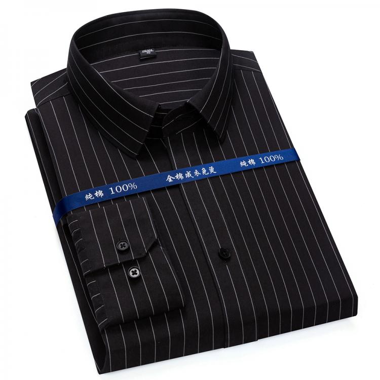 all in one place בגדי גברים Top Quality No Ironing 100% Cotton Mens Dress Shirt Long Sleeve Regular Fit Business Office Fashion Black Striped Formal