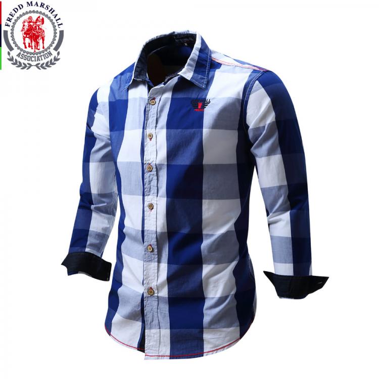 all in one place בגדי גברים 2020 New Men 100% Cotton Plaid Shirt Long Sleeve Slim Fit Dress Shirts Casual Fashion Business Social Shirt Plus Size M-3XL 099