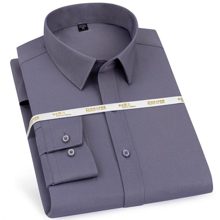 all in one place בגדי גברים Male Long Sleeve Shirt Classic Solid Stretch Purple Red Casual Soft Pocketless Formal Office Work Menswear Non Iron Men Clothing