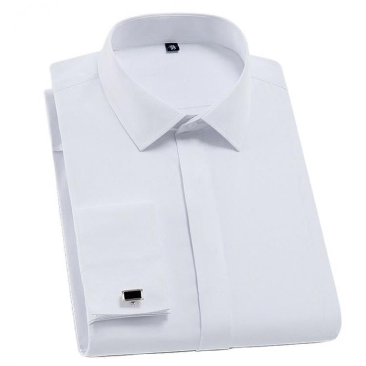 all in one place בגדי גברים Quality  French Cufflinks covered button turndown collar long sleeve solid plain business men slim fit non-iron dress shirts