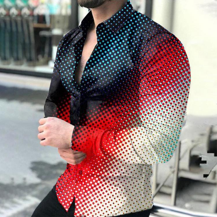 all in one place בגדי גברים Casual digital printing gradient long-sleeve shirt men's 2021 Spring and autumn fashion shirt Lapel button shirt men's s
