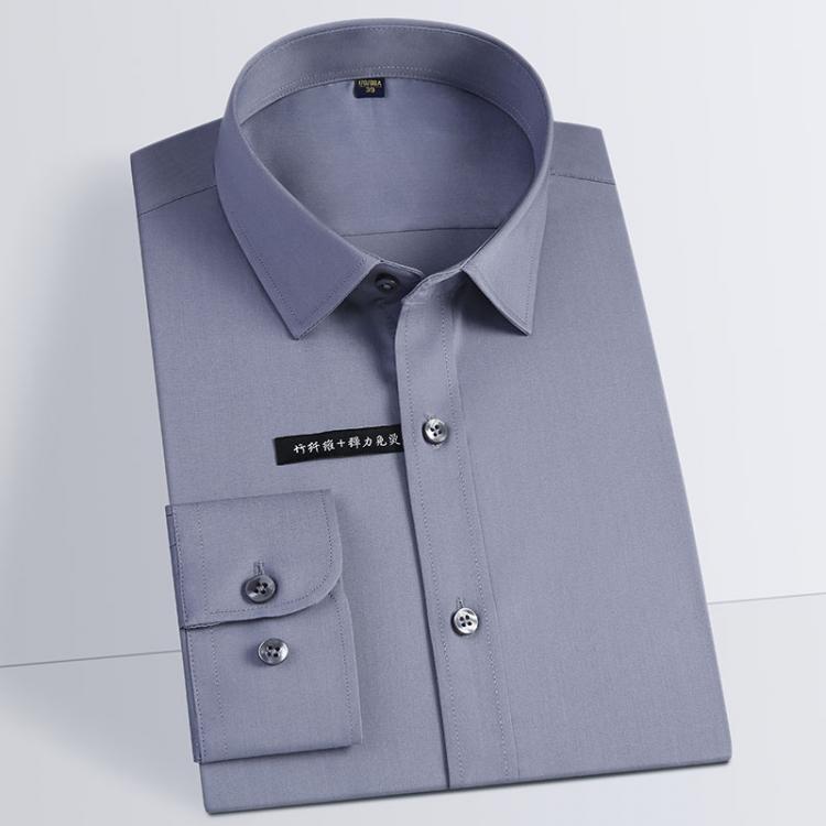all in one place בגדי גברים Men's Classic Long Sleeve Solid Basic Dress Shirt Pocket-less Design Regular-fit Non-iron Bamboo Fiber Business Stretch Shirt